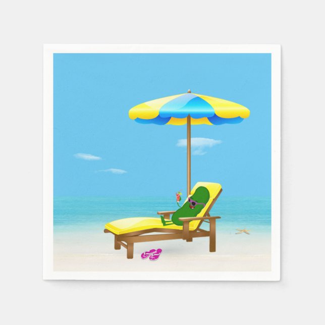 Serviette En Papier Picket Vert Sur Le Transat De Plage (Devant)