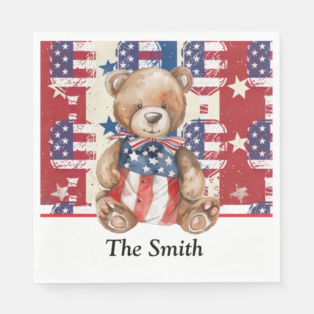 Serviette En Papier Pickleball American thème pour le 4 juillet (Devant)