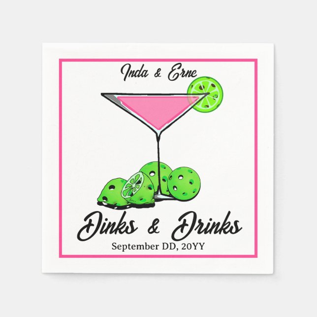 Serviette En Papier Pickleball Bridal Shower Dinks & Drinks Cosmo (Devant)