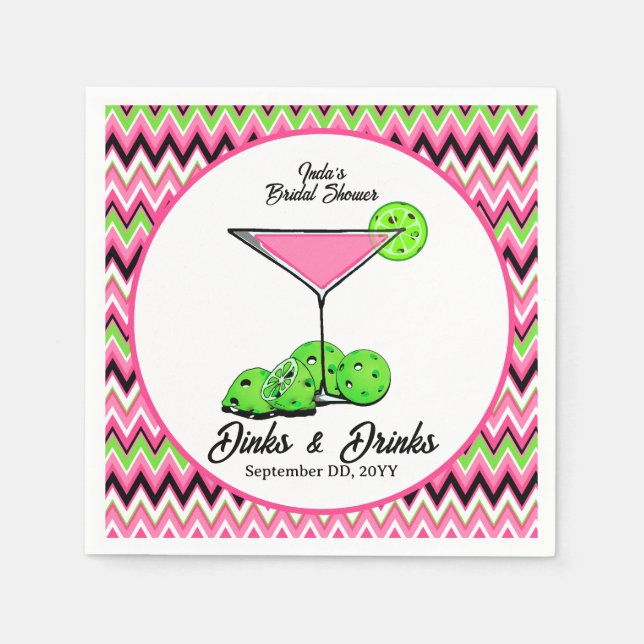 Serviette En Papier Pickleball Cosmo Dinks & Drinks Rose à Carreaux (Devant)