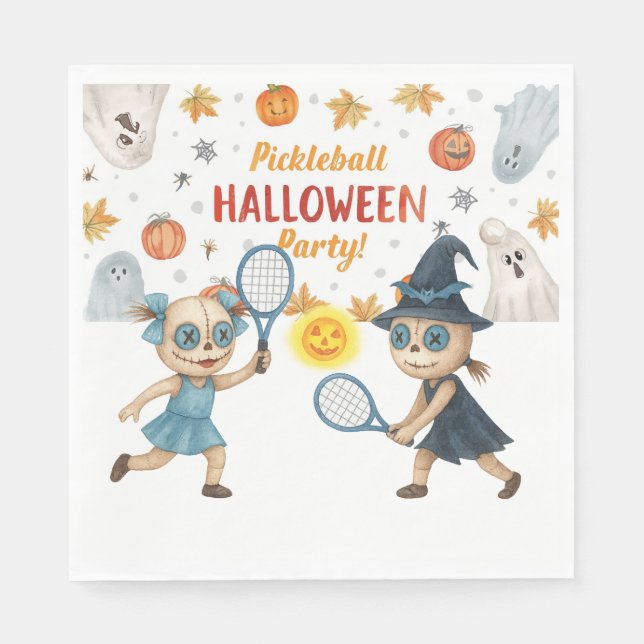 Serviette En Papier Pickleball Halloween Party avec paddle et balle (Devant)