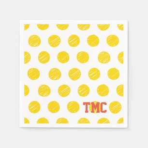 Serviette En Papier Pickleball Jaune Polka Dot Balls INITIALES Sports
