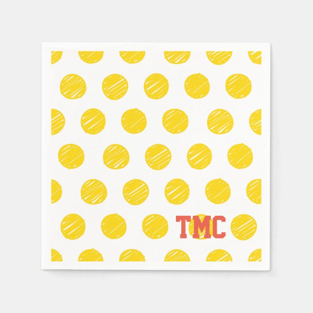 Serviette En Papier Pickleball Jaune Polka Dot Balls INITIALES Sports (Devant)