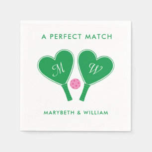Serviette En Papier Pickleball Mariage rose et vert Preppy
