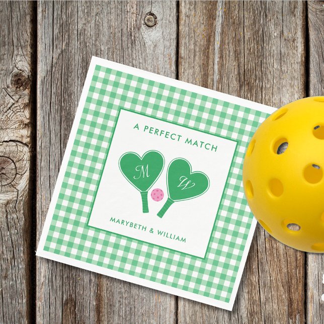 Serviette En Papier Pickleball Mariage rose et vert Preppy (Créateur téléchargé)