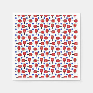 Serviette En Papier Pickleball Red White Blue Paddles et PickleBalls