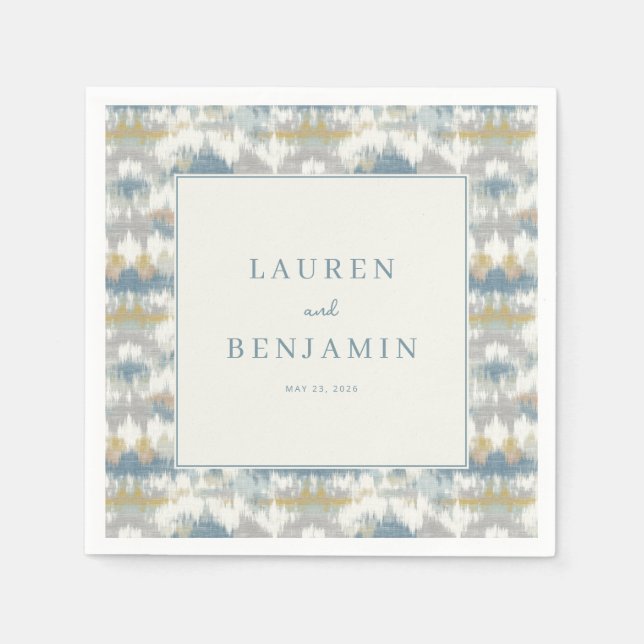 Serviette En Papier Pics Géométriques Gris Bleu Serein (Devant)