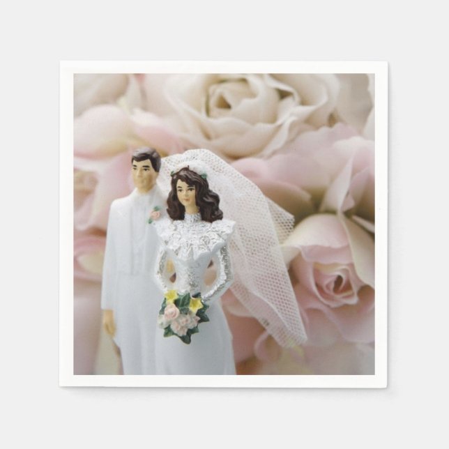 Serviette En Papier Pièce de mariée Figurine Roses blanches serviettes (Devant)
