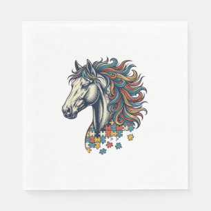 Serviette En Papier Pièce de puzzle de cheval coloré T-Sh gravure vint