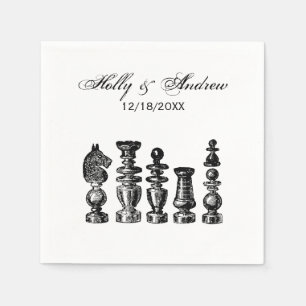 Serviette En Papier Pièces de jeu d'échecs Art Vintage Couple de marié