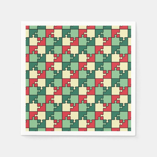 Serviette En Papier Pièces de puzzle géométrique rouge vert Motif (Devant)