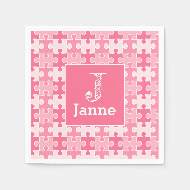 Serviette En Papier Pièces de puzzle rose douce fille Anniversaire (Devant)