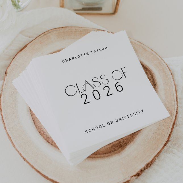 Serviette En Papier Pied moderne | Classe minimale de 2025 (Modern Fete | Minimal Class of 2026 Graduation Napkins)