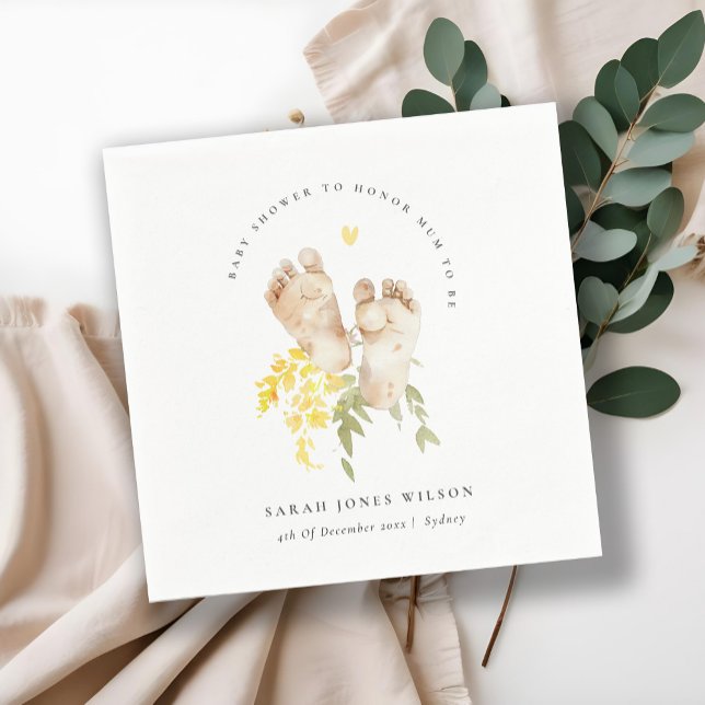 Serviette En Papier Pieds bébé Jaune Floral Sexe Baby shower neutre (Créateur téléchargé)