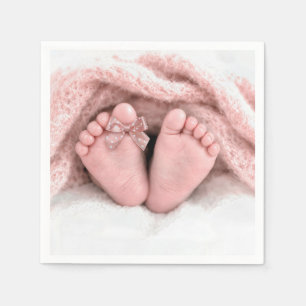 Serviette En Papier Pieds de bébé fille avec un nœud à pois