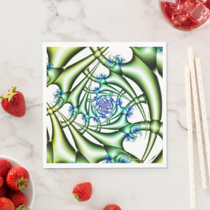 Serviette En Papier Piège Art fractal bleu et vert
