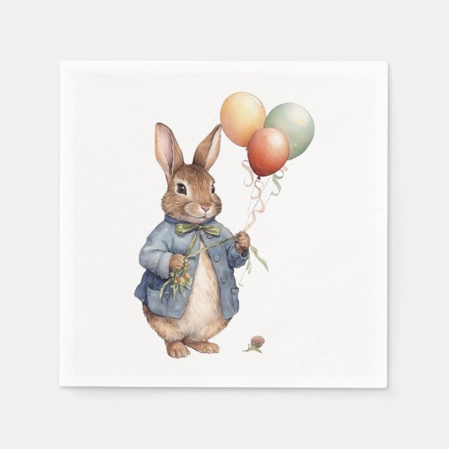 Serviette En Papier Pierre le lapin avec des ballons (Devant)