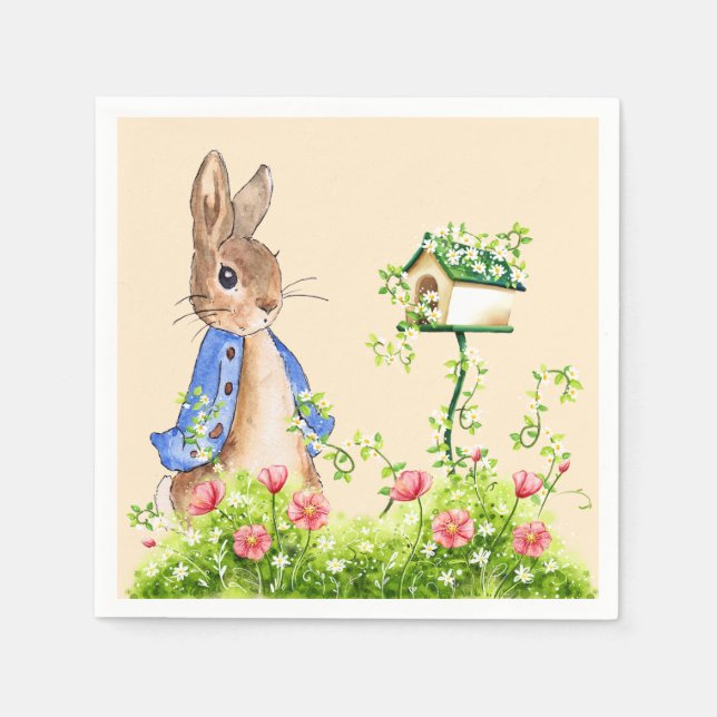 Serviette En Papier Pierre le lapin dans son jardin (Devant)