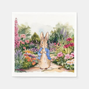 Serviette En Papier Pierre le lapin dans son jardin