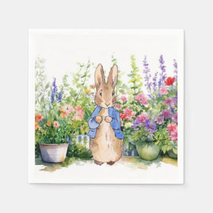 Serviette En Papier Pierre le lapin dans son jardin