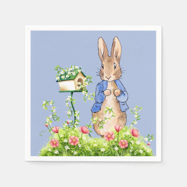 Serviette En Papier Pierre le lapin dans son jardin (Devant)