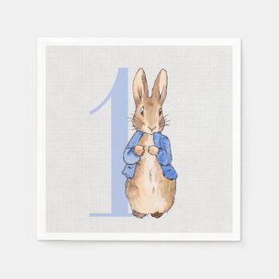 Serviette En Papier Pierre le lapin Premier anniversaire lin gris