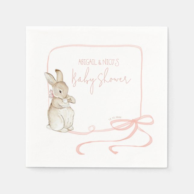 Serviette En Papier Pierre rose le lapin Beatrix Baby shower fille (Devant)