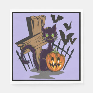 Serviette En Papier Pierre tombale de chat noir chauves-souris noires
