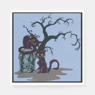Serviette En Papier Pierres tombales de chats noirs arbre mort Hallowe