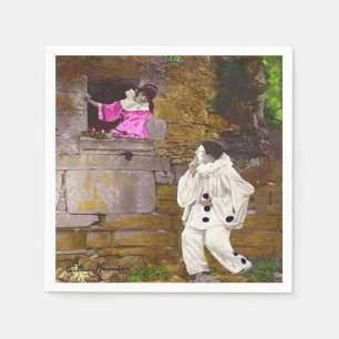 Serviette En Papier Pierrot et Columbine Cocktail Napkin