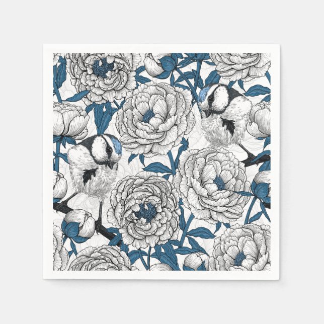 Serviette En Papier Pies blanches et mésanges bleues (Devant)