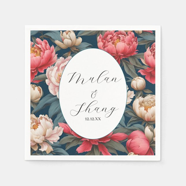 Serviette En Papier Pies roses et blanches Mariage oriental (Devant)