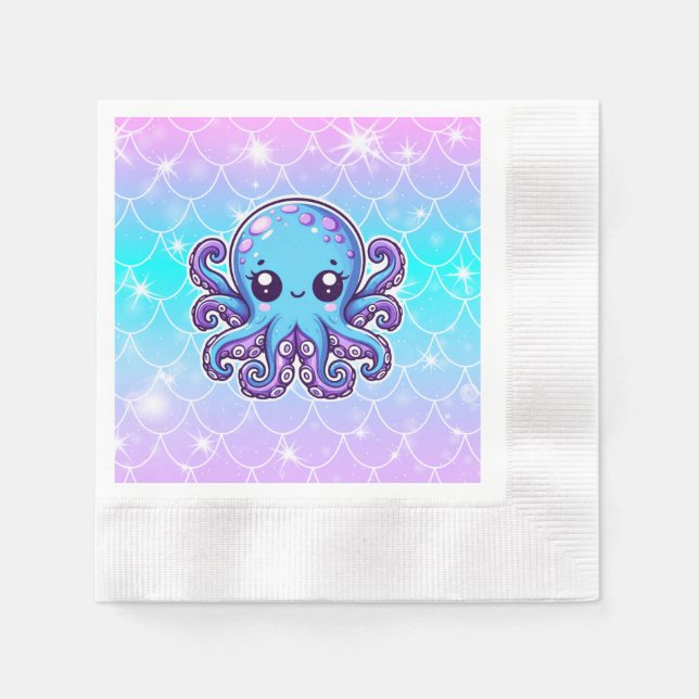 Serviette En Papier Pieuvre bleue mignonne (Devant)