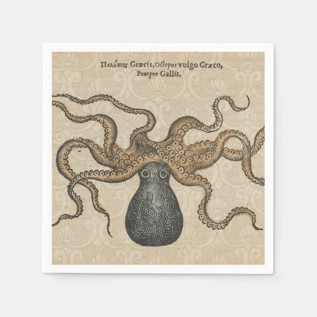 Serviette En Papier Pieuvre Kraken Antique Faune Marine Côtière (Devant)