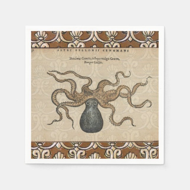 Serviette En Papier Pieuvre Kraken Antique Faune Marine Côtière (Devant)