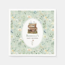 Pile de livres baby shower aquarelle, fleur sauvag
