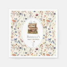 Pile de livres baby shower aquarelle, fleur sauvag