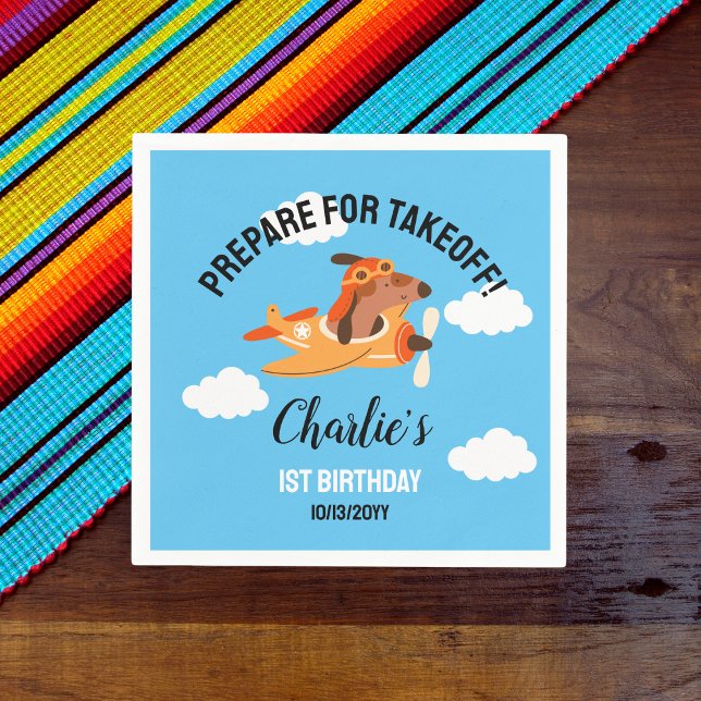 Serviette En Papier Pilote de chien avion volant, Enfants mignons bleu (Créateur téléchargé)