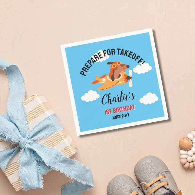 Serviette En Papier Pilote de chien avion volant, Enfants mignons bleu (Créateur téléchargé)