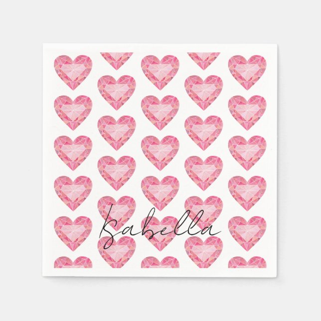 Serviette En Papier Pin Diamond Heart Gem NAME Glam Love (Devant)