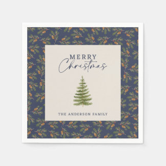 Serviette En Papier Pin Evergreen à l'aquarelle Noël Bleu Marine