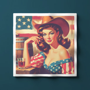 Serviette En Papier Pin-up de cowgirl américaine rétro