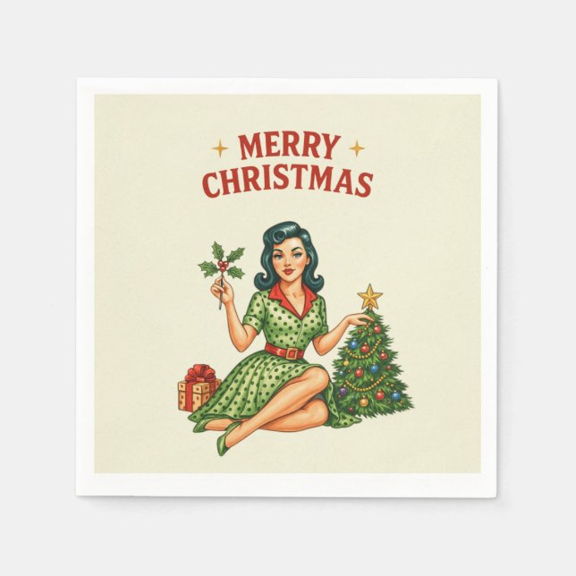 Serviette en papier Pin-Up pour un Noël rétro  (Devant)