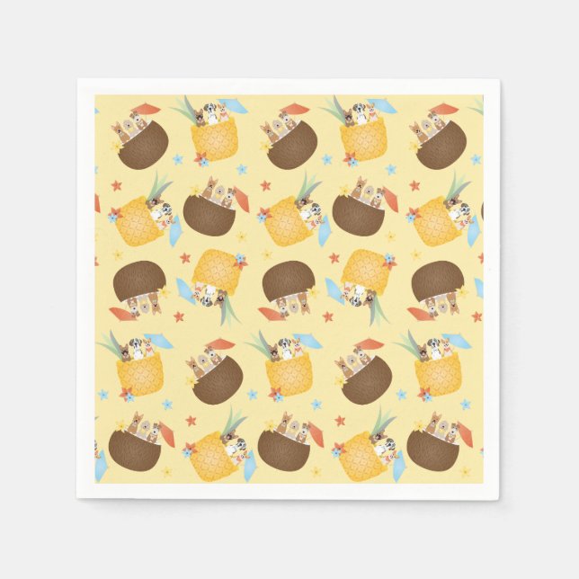 Serviette En Papier Pina Colada Pineappy Chiens de noix de coco Motif (Devant)