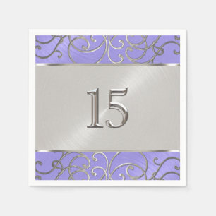 Serviette En Papier Pinces Filigree d'Argent Violet Quinceanera