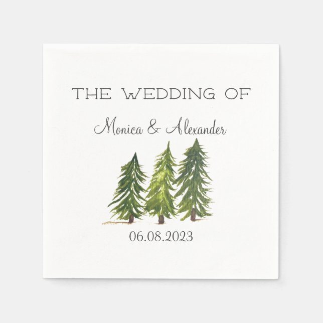 Serviette En Papier Pine Arbres Aquarelle Forêt Mariage (Devant)