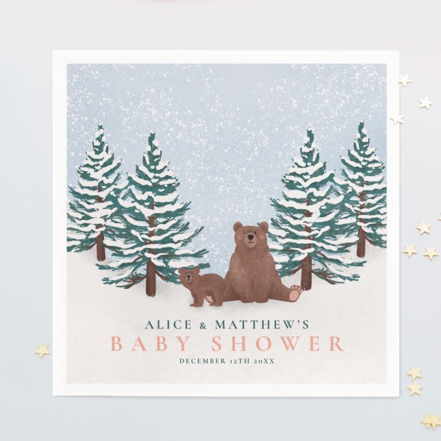 Serviette En Papier Pine Arbres Bébé Ours Baby shower d'hiver (Créateur téléchargé)