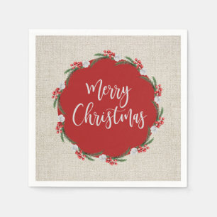 Serviette En Papier Pine Berries Fleurs Joyeux Papier de Noël