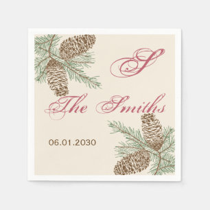 Serviette En Papier Pine Cone Nature sur Crème Mariage Napkin