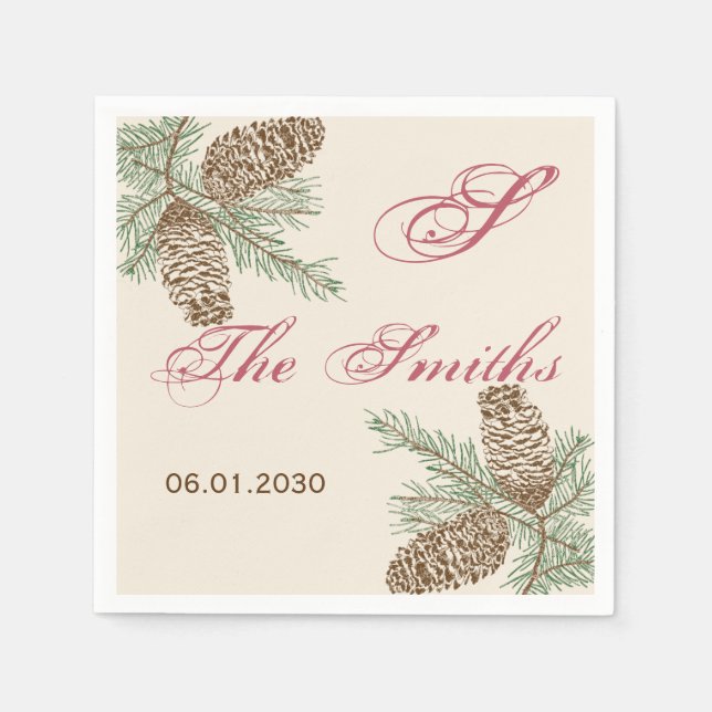 Serviette En Papier Pine Cone Nature sur Crème Mariage Napkin (Devant)
